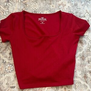 Hollister Women's Burgundy Ribbed Crop Top